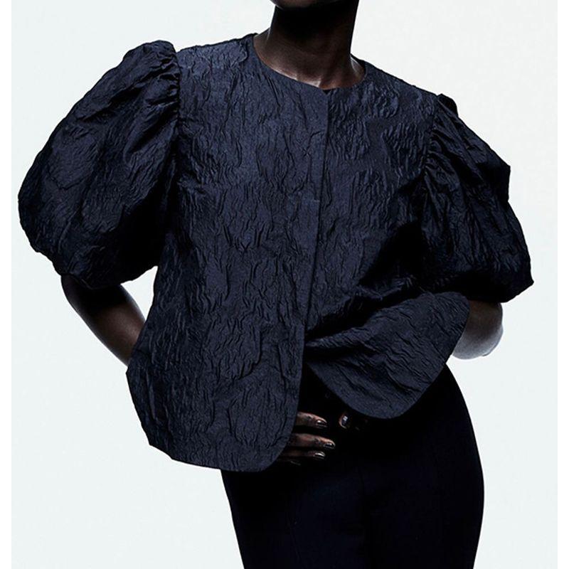 

Foreign Trade Order H Home Niche Featured Design Puff sleeve Exquisite Buttons Summer Fashion New Personalized Top Shirts Black XL