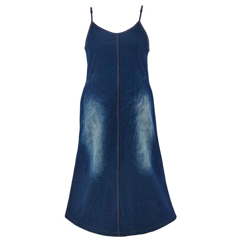 Plus Size Women's Denim Strappy Long Dress