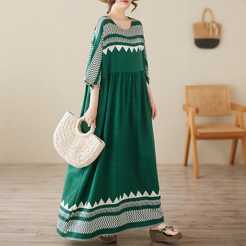 DIMANAF New 2025 Summer Women Plus Size Dress Printing Loose Elegant Basic Casual Long Dress Vintage Maxi
