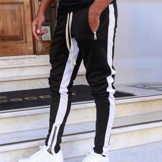Men Sweatpants Contrast Colors Elastic Waist Drawstring Breathable Autumn Trousers for Jogging