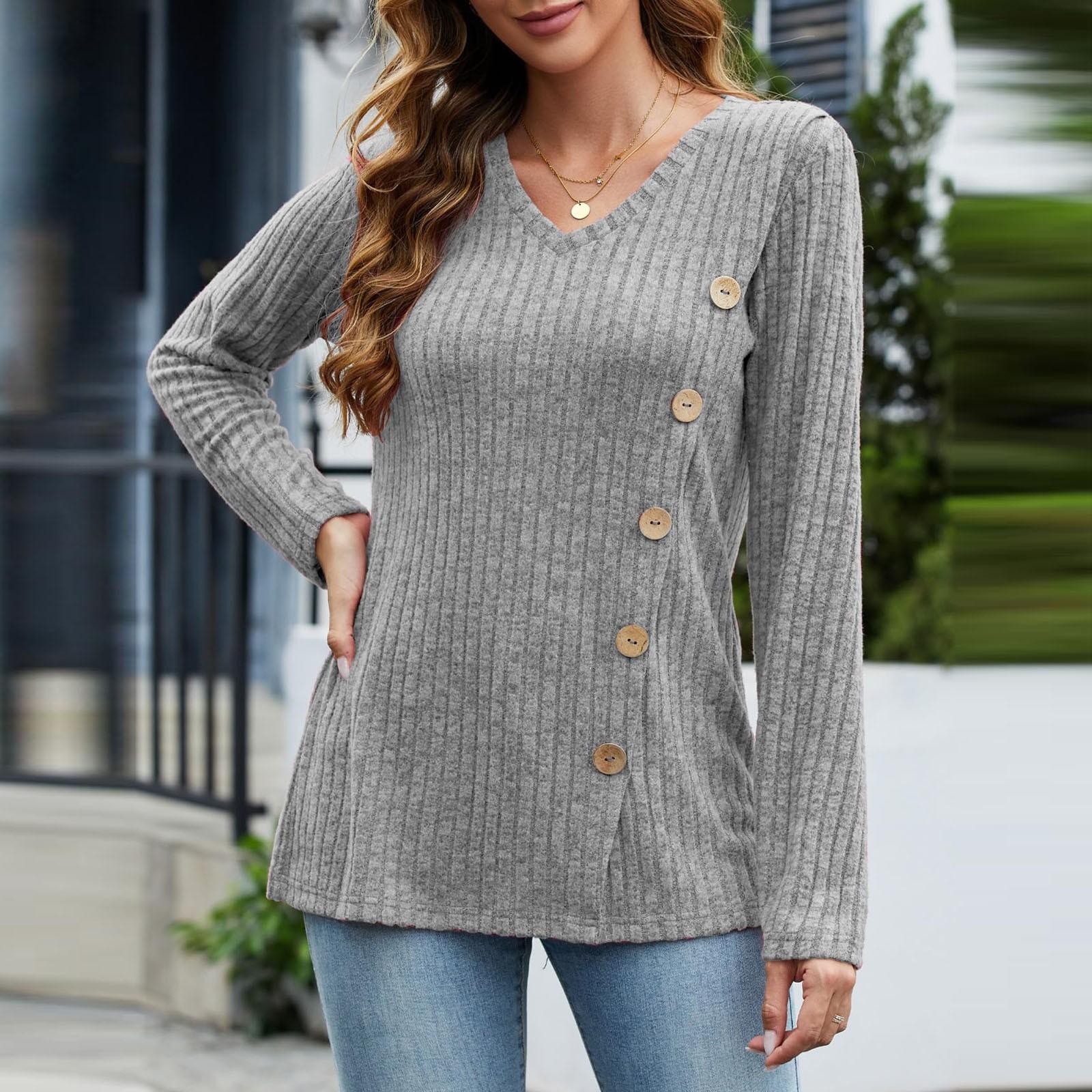 

Женский однотонный модный длинный рукав в полоску с накладными пуговицами свободный топ S