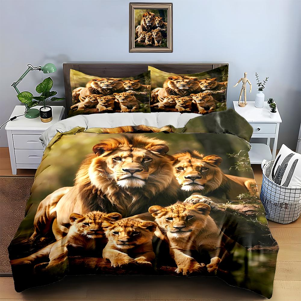 Lion family portrait. Bedding Duvet cover sets Duvet covers Pillowcases gifts (1 * Duvet Cover 2 * Pillowcases, without duvet insert)