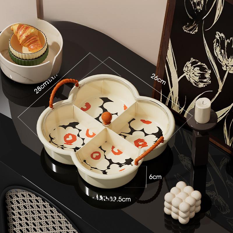 Four-grid Dried Fruit Box Cream Air-dried Fruit Plate Snacks Dried Fruit Candy Snack Plate Living Room Front Desk Fruit Plate Nut Plate