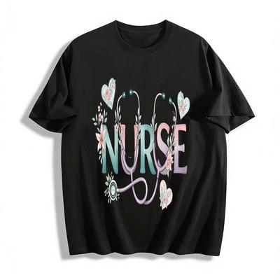 Floral Stethoscope Nurse Graphic Casual Tee Shirt Pure Cotton T-shirt