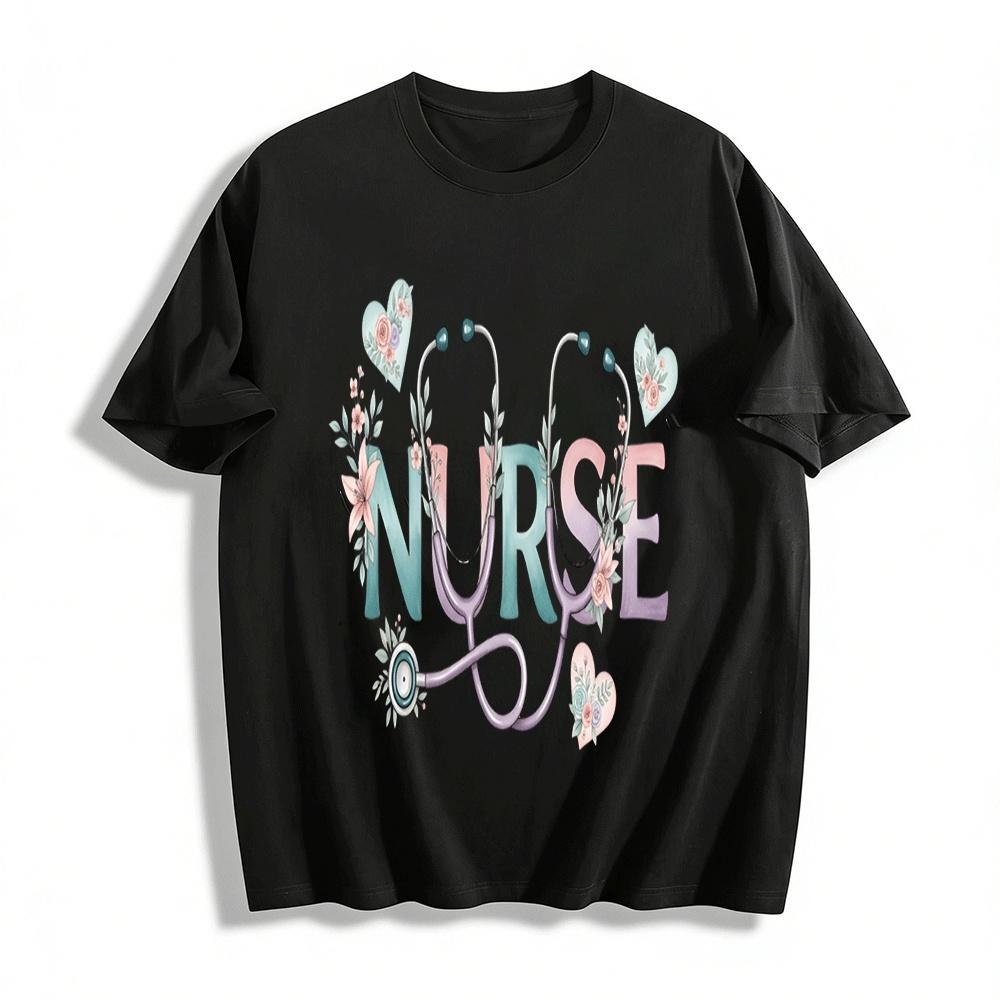 

Floral Stethoscope Nurse Graphic Casual Tee Shirt Pure cotton T-shirt XXS