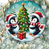 Penguin Christmas Metal Wall Art Round Sign Waterproof Rustproof Decor