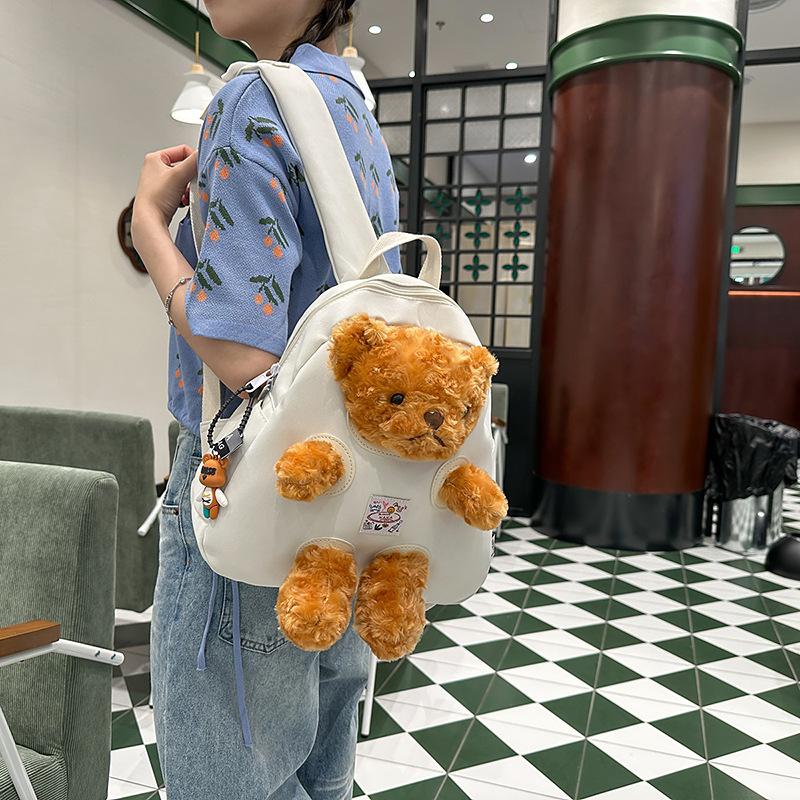 School Bag High Value Cute Cartoon Bear Doll Backpack Color Design Casual Simple