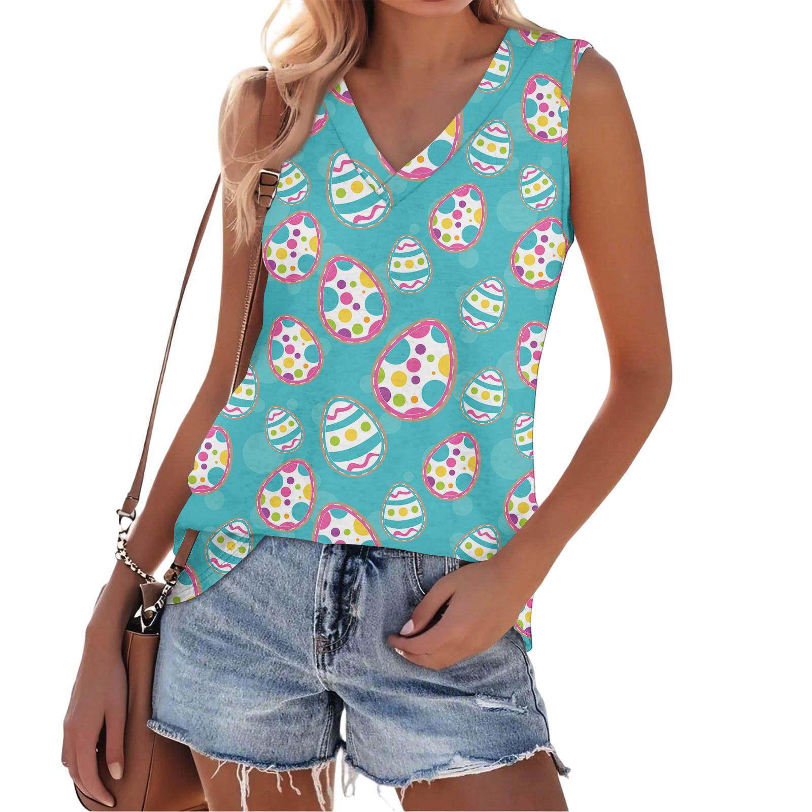 

Жіночий модний повсякденний універсальний літній топ-майка з великоднім принтом, приталений XXXL