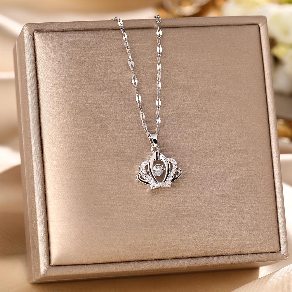 Women's Silver Titanium Steel Necklace with Micro-Inlaid Zircon - Elegant, Durable Clavicle Chain Jewelry