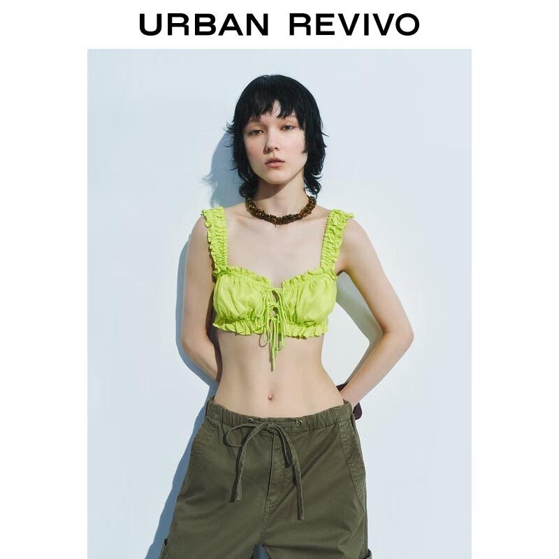 UR Women s Ruffle Trim Lace-Up Linen Camisole S