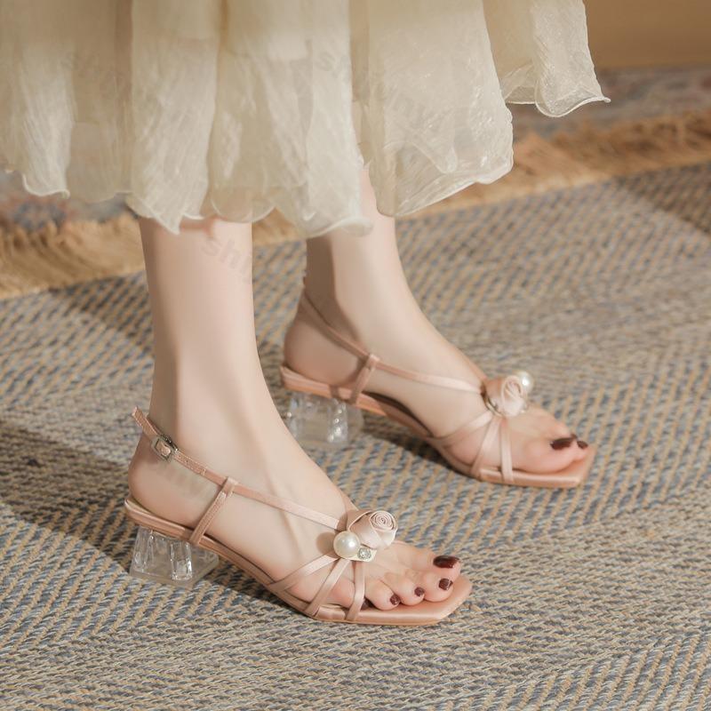 

Fashion Fashion Elegant High Heel Sandals Women s 2025 New Summer Square Head Thick Heel Hollow Breathable Versatile Outdoor Beach Pumps 34 розовый