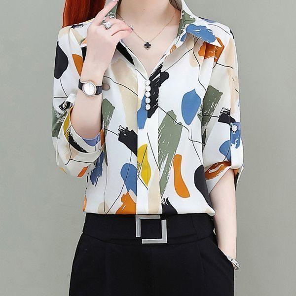 Women's Chiffon Shirt Summer Dress Fashionable Shirt Mid Sleeve Top Women's Small Shirt