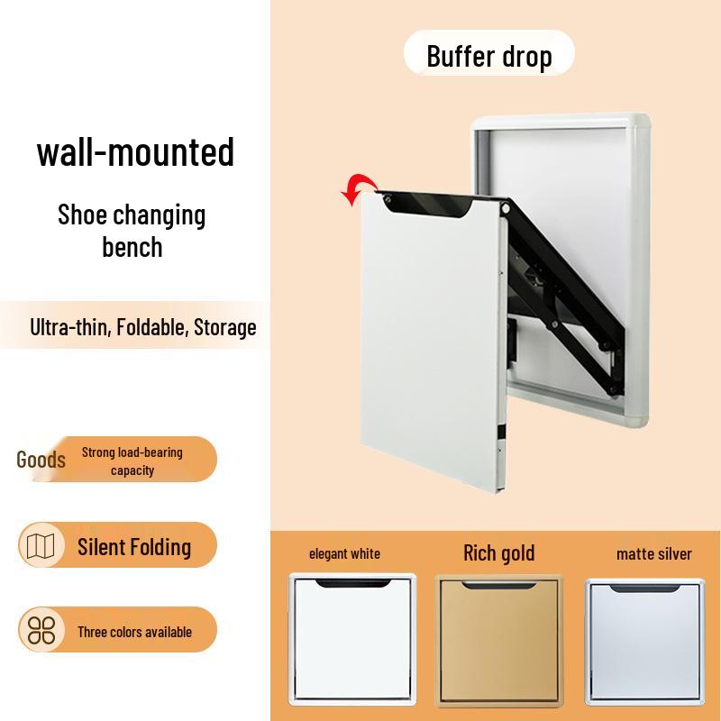 Wall-Mounted Folding Shoe Cabinet and Stool for Entrance or Bathroom