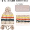 Women Knitted Beanie Hat Scarf Set Warm Thick Crochet Pompoms Hat Neckerchief for Outdoor Ski Snowboard