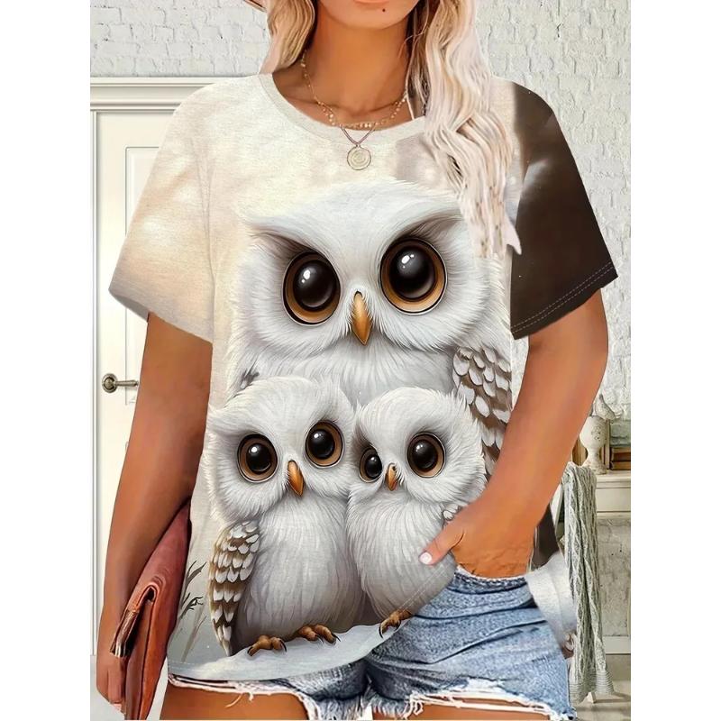 Fashion Women's Animal Short Sleeve 3D Animal Color Printing Crew Neck T-Shirt Crew Neck Short Sleeve