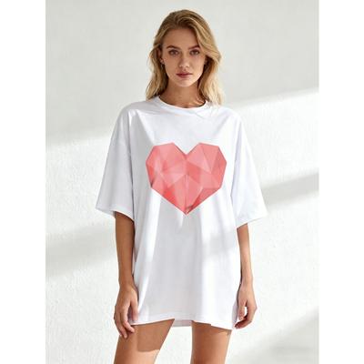 Übergroßes T-Shirt Schwarz Geometrischer Herz-Print Freizeitkleidung