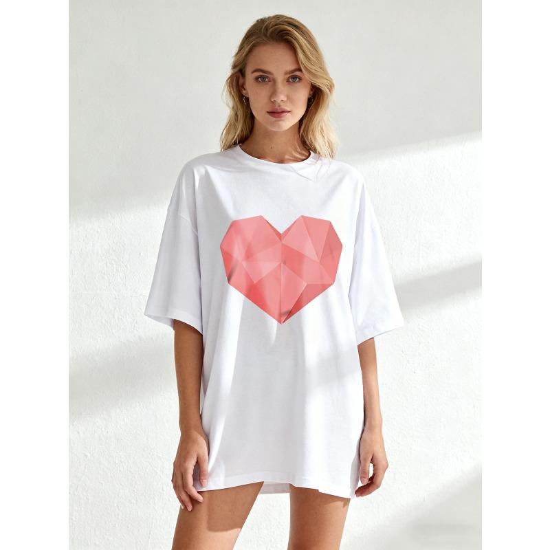 

Oversized T-Shirt Black Geometric Heart Print Casual Wear XXXXL белый