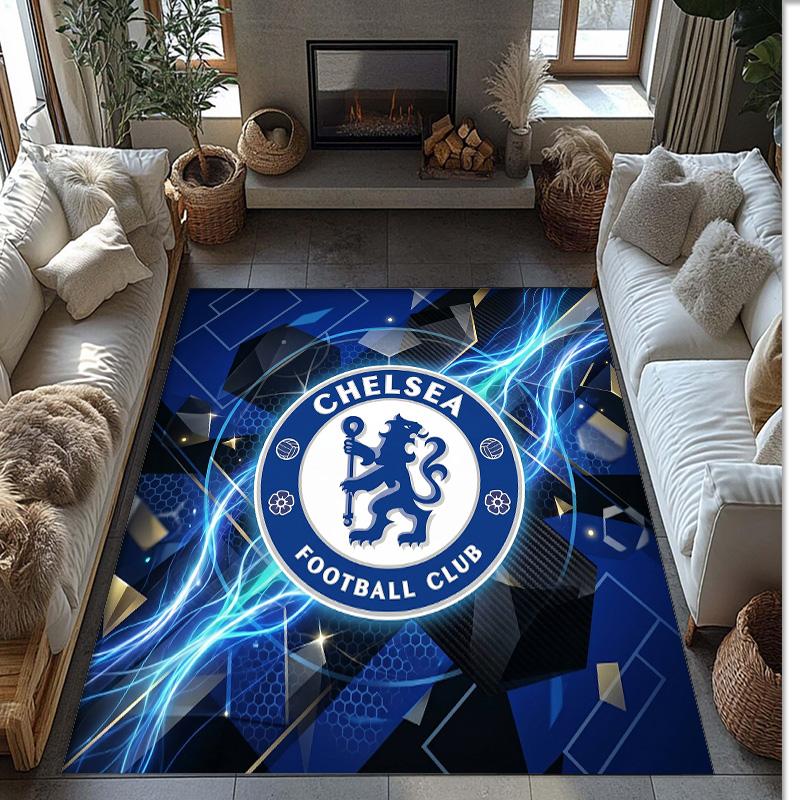 Chelsea FC Printed Flannel Area Rug Non Slip Soft Polyester Floor Carpet Indoor Decor Mat for Bedroom Living Room Sofa Game Room Home Decoration