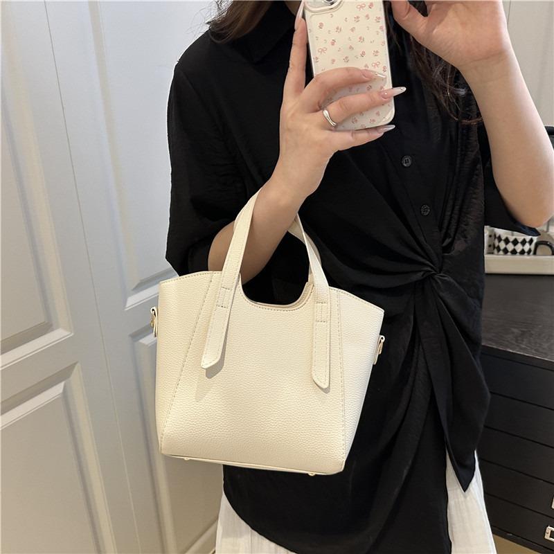 High Value Solid Color Bucket Tote Bag Simple Handbag New Simple Fashion Versatile Shoulder Messenger Commuter Bag