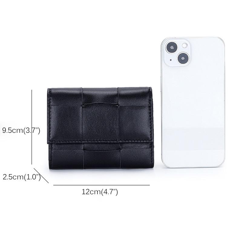 2024 Woven Genuine Leather Women Wallets Bifold Short Purse High Quality Lambskin Billfolds For Ladies Card Holders