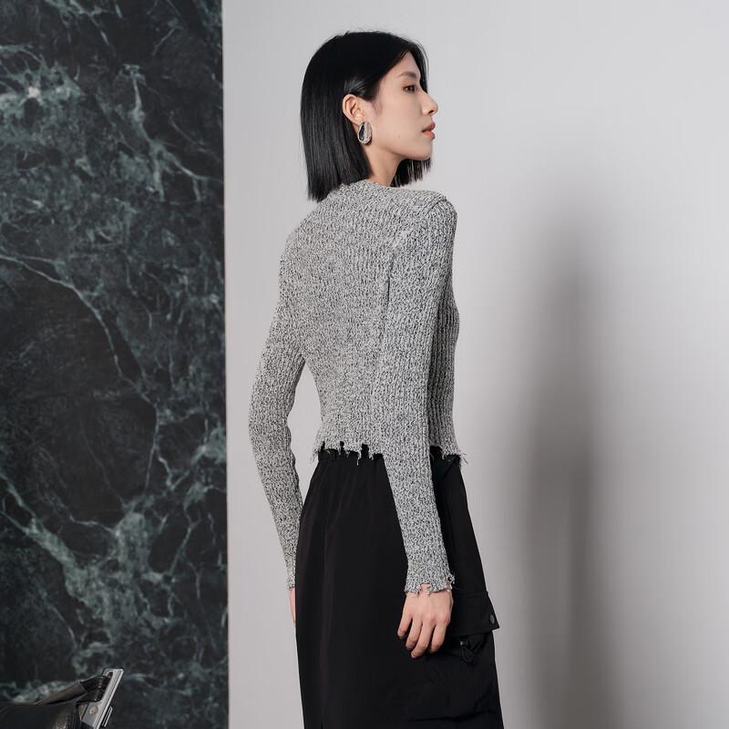 Women's Slim Fit Round Neck Zip-Up Knit Cardigan