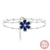 EFFIE QUEEN Blue Sapphire Flower Stud Earrings for Women Full Diamond Sparkling Zircon Wedding Jewelry Pure 925 Silver LZE21