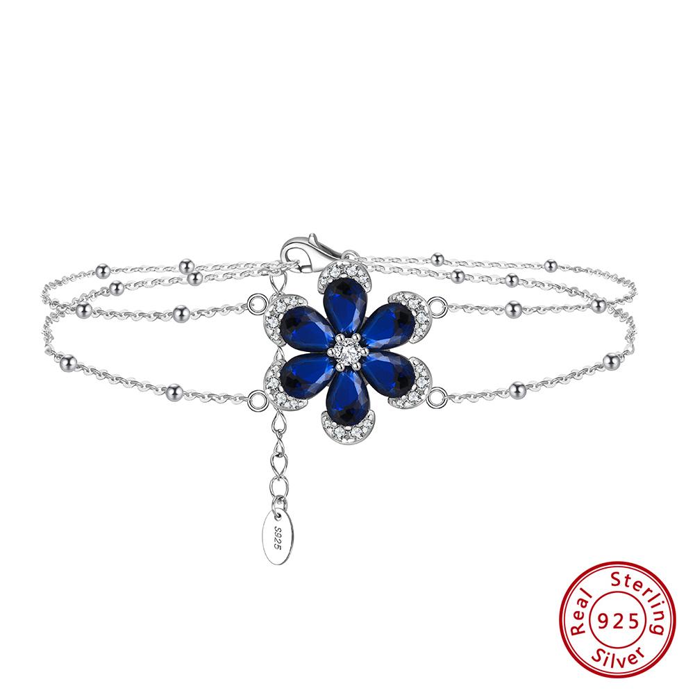 EFFIE QUEEN Blue Sapphire Flower Stud Earrings for Women Full Diamond Sparkling Zircon Wedding Jewelry Pure 925 Silver LZE21