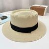 Versatile Women's French Flat-Top Woven Straw Sun Hat for Beach & Travel