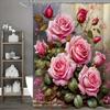 Romantic Rose Garden Shower Curtain for a Luxurious and Inviting Bathroom, Featuring Lush Pink Roses In Full Bloom with Vibrant