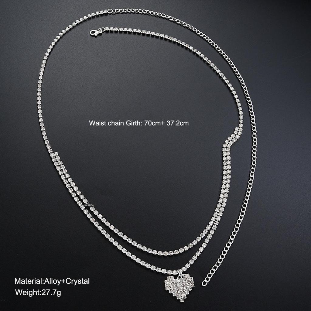 European and American Sexy Double Layer Heart Pendant Waist Chain - Fashion Diamond Belly Dance Navel Accessory