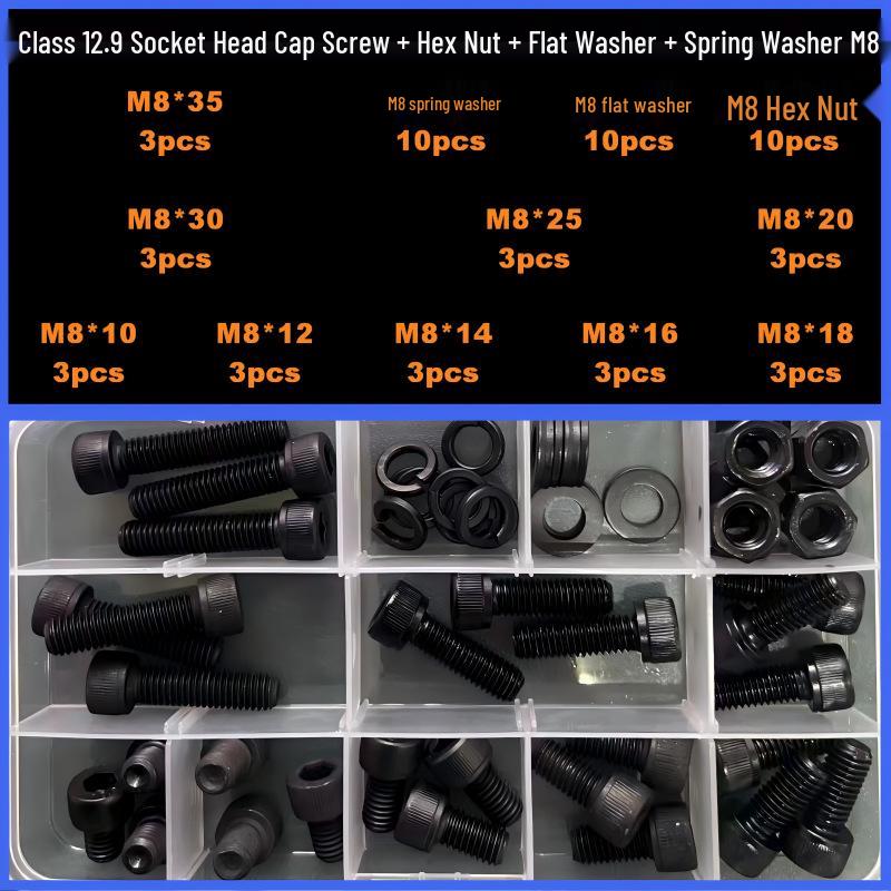 360-Piece High Strength Grade 12.9 Internal Hex Socket Screw and Hex Nut Set (M3, M4, M5, M6)