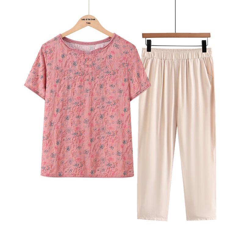 Elderly Women s Breathable Round Neck Shirt & Pant Set L
