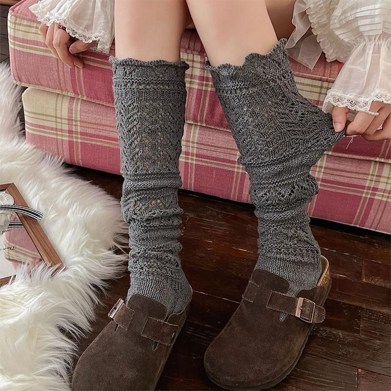 

Теплі В язані Ретро Сірі Гольфи з Довгою Халявою Осінньо-Зимові Шкарпетки з Пухнастим Відворотом A3