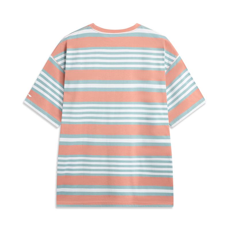 Li Ning CF Striped Comfortable Temperature Control Antibacterial Short Sleeve T-Shirt Men Tops Orange Mud-Red ATSV181-6