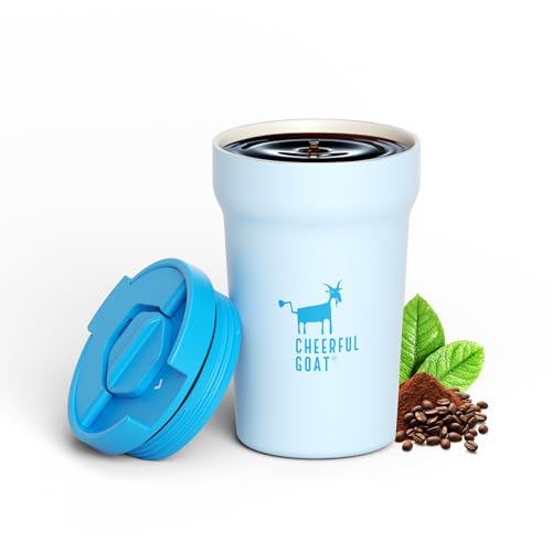 

CHEERFUL GOAT Coffee Mug with Ceramic Liner – Stainless Steel Travel Insulated Tumbler with Built-in Ceramic Liner and Lid, 12oz Leakproof Cup – Perfe