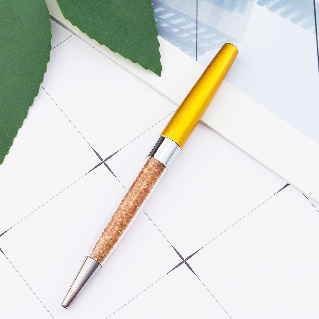 

1 шт. креативная кристальная шариковая ручка канцелярские принадлежности для офиса и школы вращающийся металлический роскошный бренд высококачественный ролик розовое золото Ink Color:Black