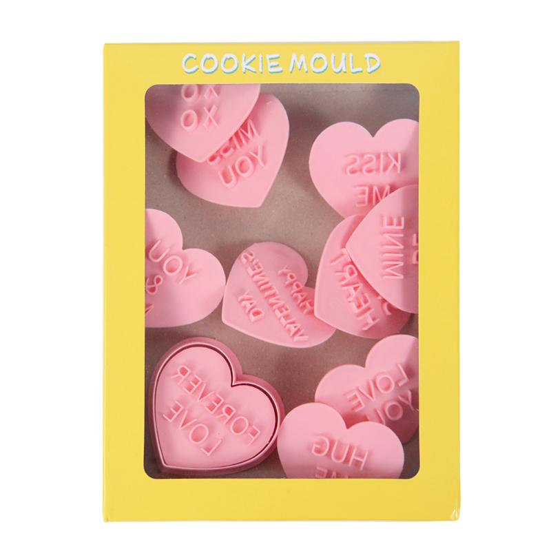 10Pcs Valentines Day Cookie Mold Love Heart Shape Biscuit Fondant Embosser Stamp for Wedding Party Cake Decorating Baking Tools