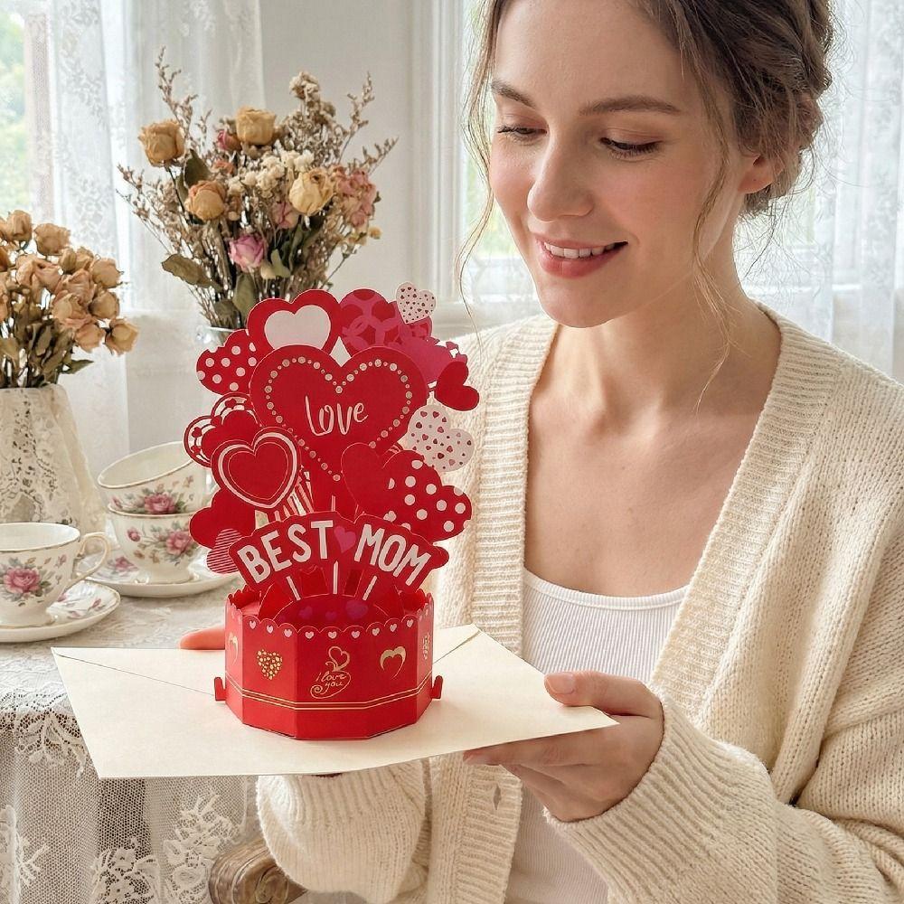 Romantic 3D Award Cup Greeting Cards with Envelope Stereo Love Postcard  Festival Decoration