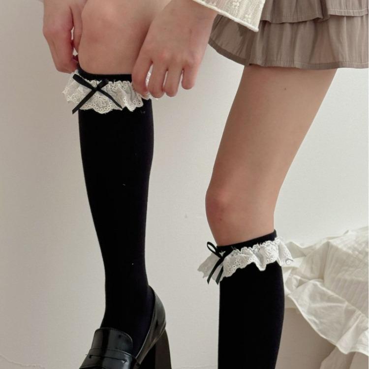 New Autumn Jk Lace Thigh Cotton Socks Lolita Girl High-tube Women's Over-the-knee Socks Sweet Short Women's Cotton Socks