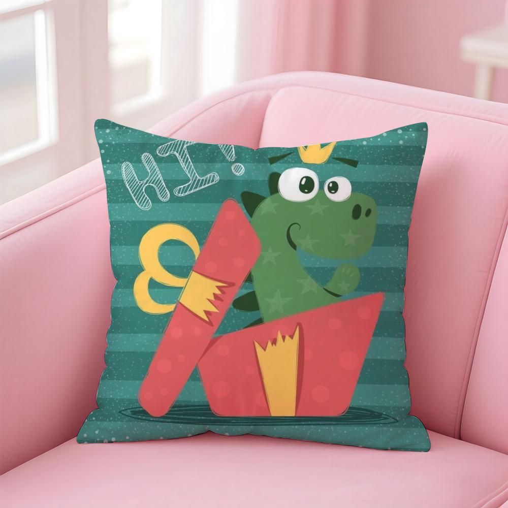 Cute Cartoon Dinosaur Cushion Cover Pillow Case Soft Friendly Fabric & Concealed Zipper