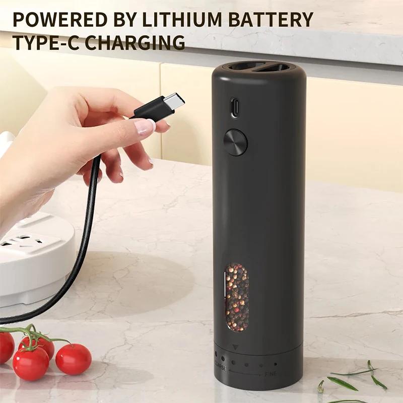 External Adjustable Pepper Grinder Portable Fashion Design Salt and Pepper Mill Rechargeable Electric Spice Grinder Kitchen Tool