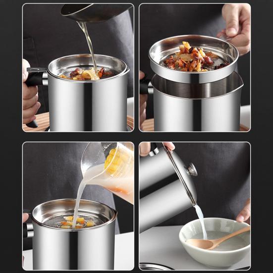 Stainless Steel Oil Can Container with Fine Filter Frying Oil Saver for Straining And Storing Cooking Oil Reuse 1.4L Capacity Rust-Proof Kitchen Oil
