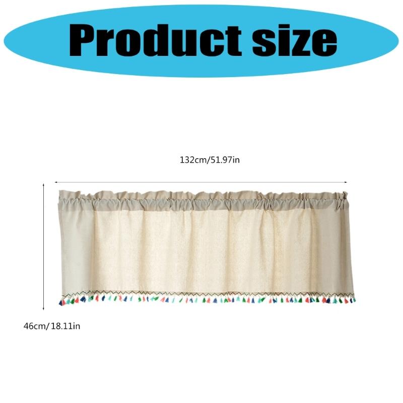 Short Curtain With Colorful Tassels For Home Decors Semi Sheer Window Drape Valance Panel Easy Installation Rod Pocket