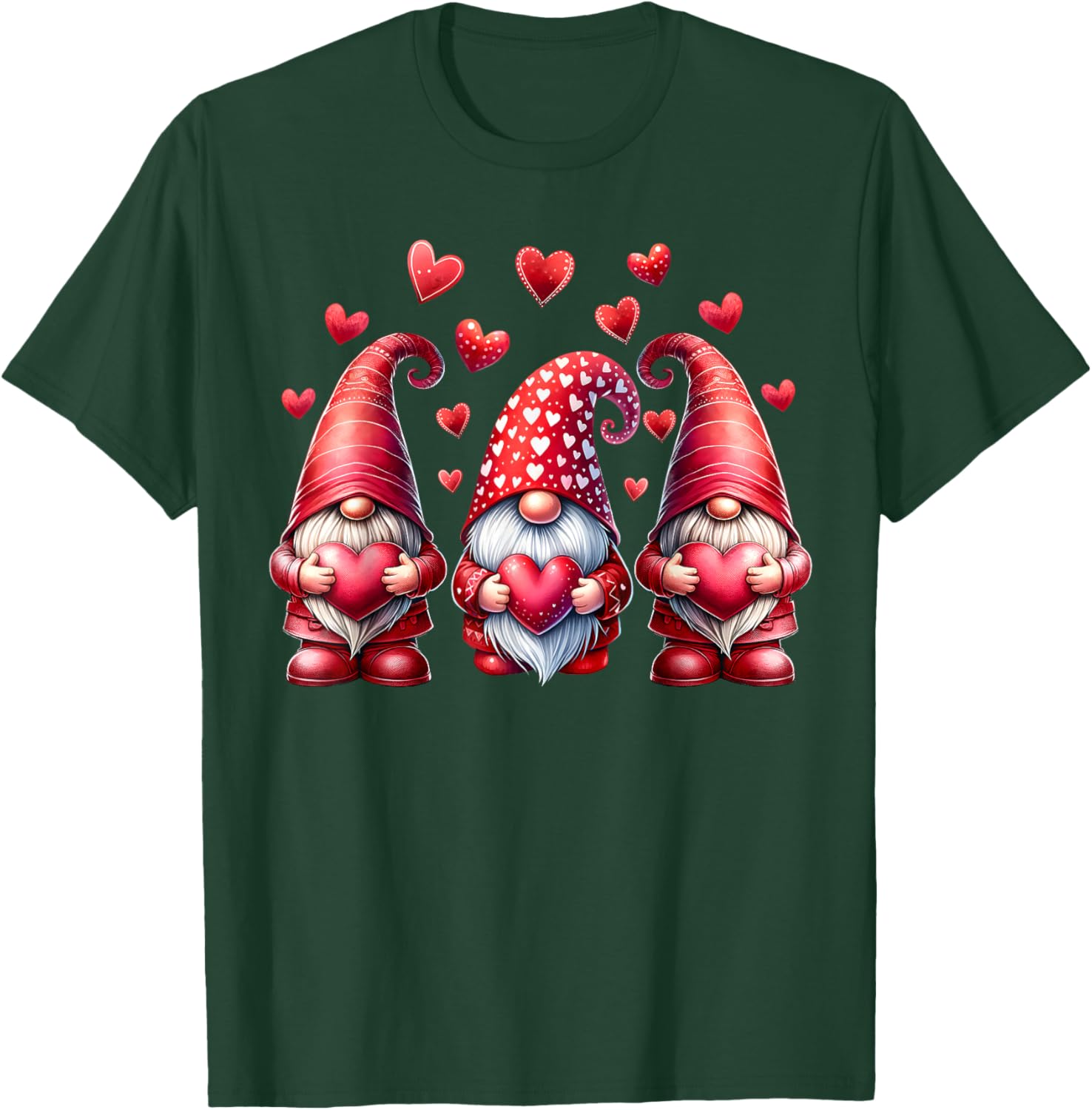 Pink Valentine Gnomes with Hearts Graphic Print Cotton T-Shirt Casual Daily Tee for Women Men S