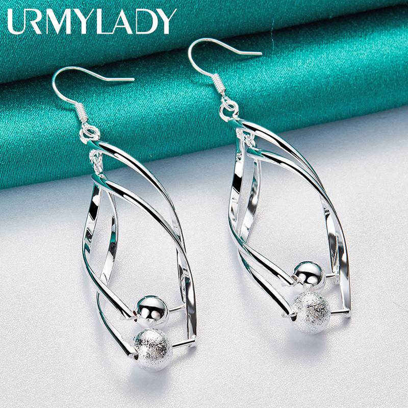 925 Sterling Silver Double Twist Waves Bead Earrings For Women Fashion Wedding Engagement Charm Jewelry