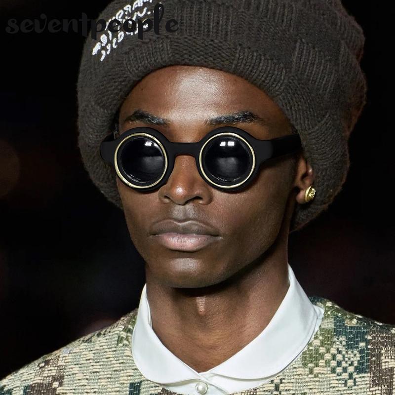 Punk Round Sunglasses Men  Luxury Brand Design Steampunk Sun Glasses For Male Summer New Fashion Small Frame Shades Eyewear
