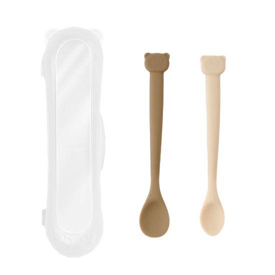 Atti Rabbit Hygiene Stand Baby Bear Silicone Weaning Spoon 2 Piece and Case Set