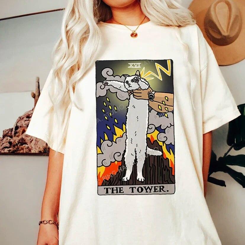 Modă Tarot Pisică Kawaii WoUnisex Tricou WoUnisex Tricou Desen Animat Model Drăguț Tricou Mânecă Scurtă Tricou WoUnisex Mărimi Mari s