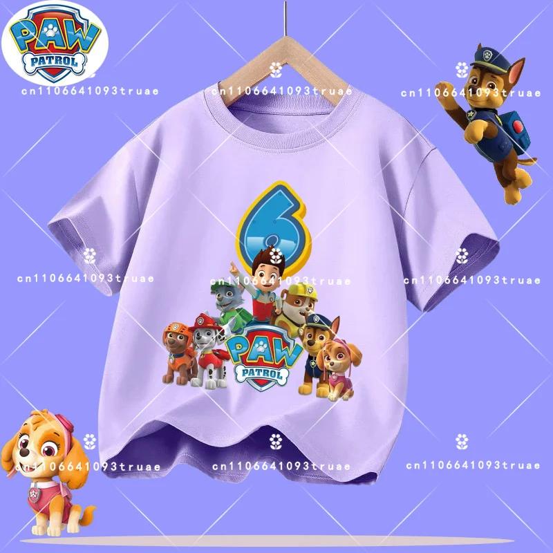 1-12 years old summer Polyester T-shirt for PAW Patrol children's short-sleeved casual top for girls and boys with cartoon print