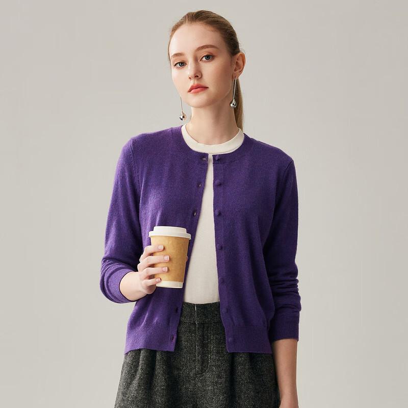 Zhaojun Women's 100% Cashmere Round Neck Cardigan